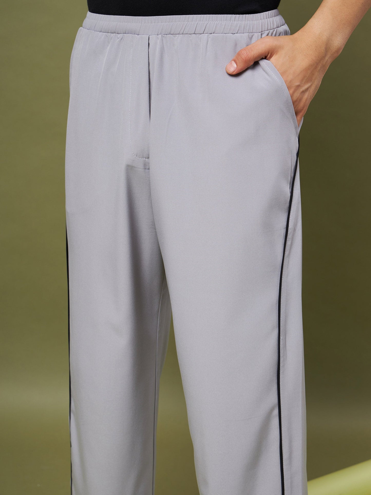 Unisex Grey Piping Parachute Track Pants