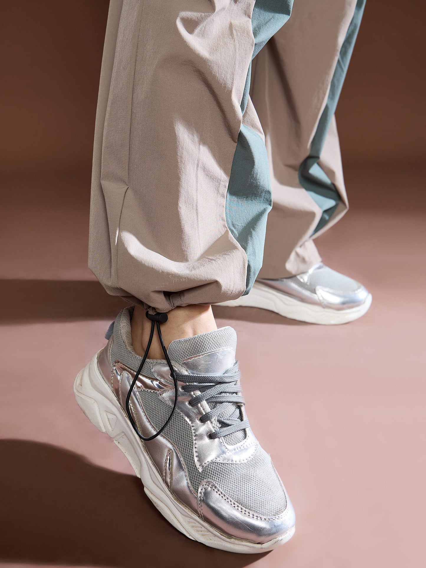 Unisex Taupe Front Invert Pleat Baggy Parachute Pants