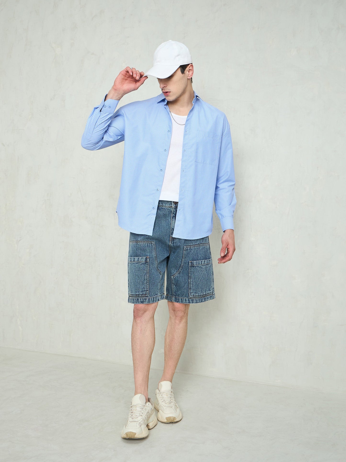 Men Blue Washed Denim Relax Fit Carpenter Shorts