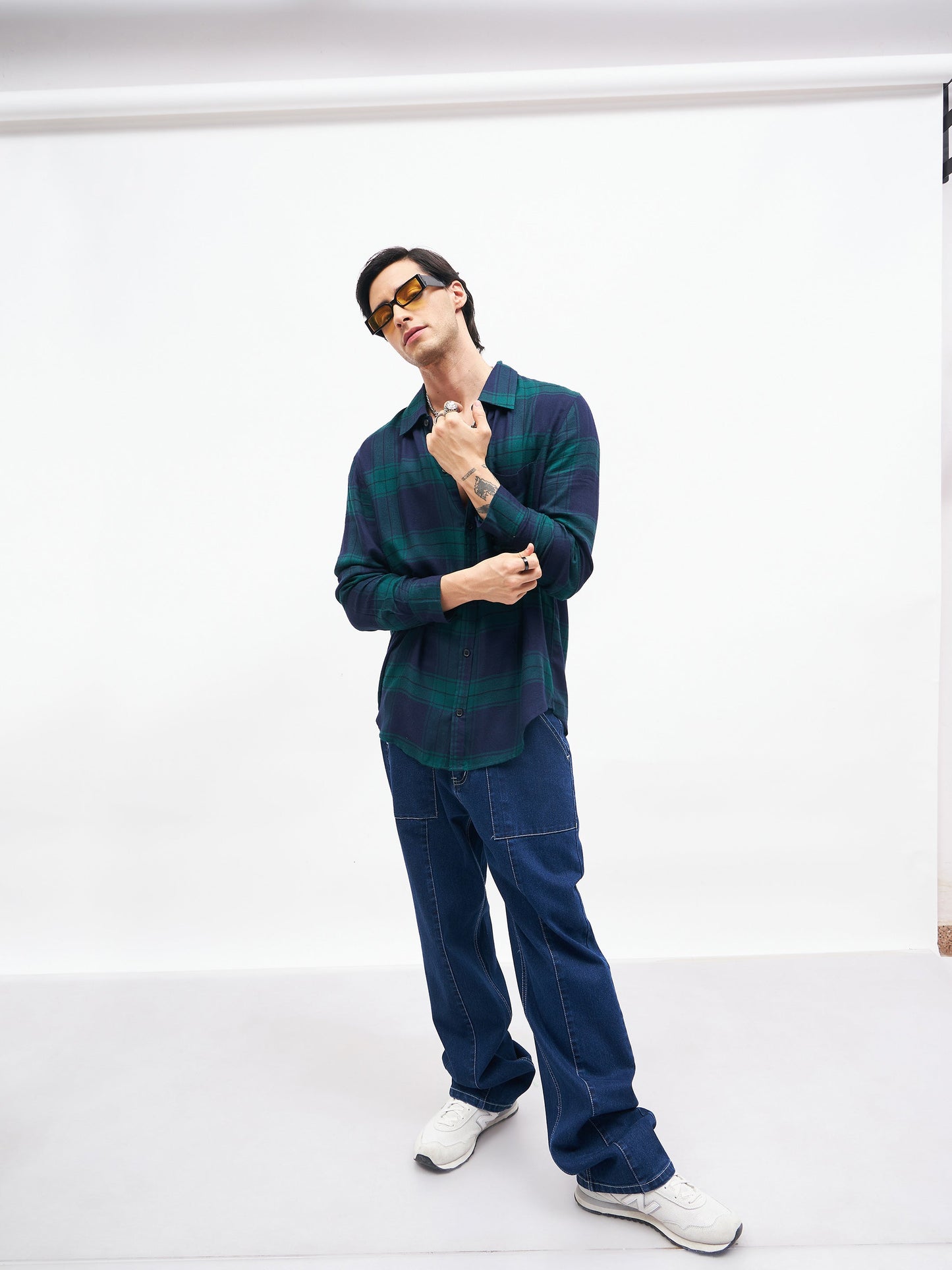 Unisex Navy Check COMPANIONS Oversized Shirt
