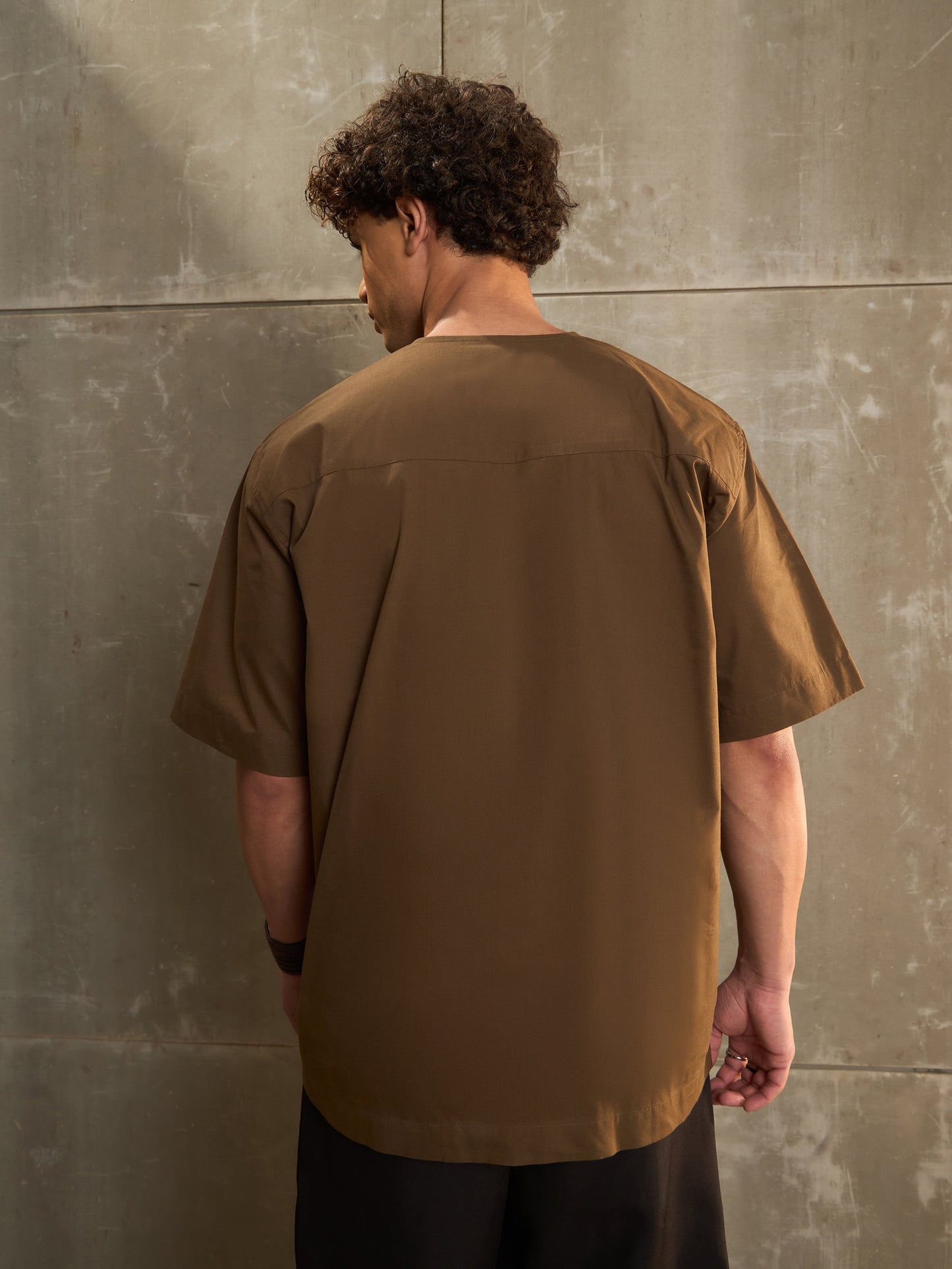 Men Khaki Poplin Front Zipper Relax Fit Shirt