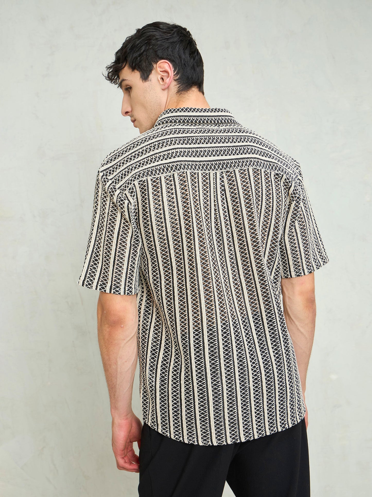 Men Black & Beige Lace Relax Fit Shirt