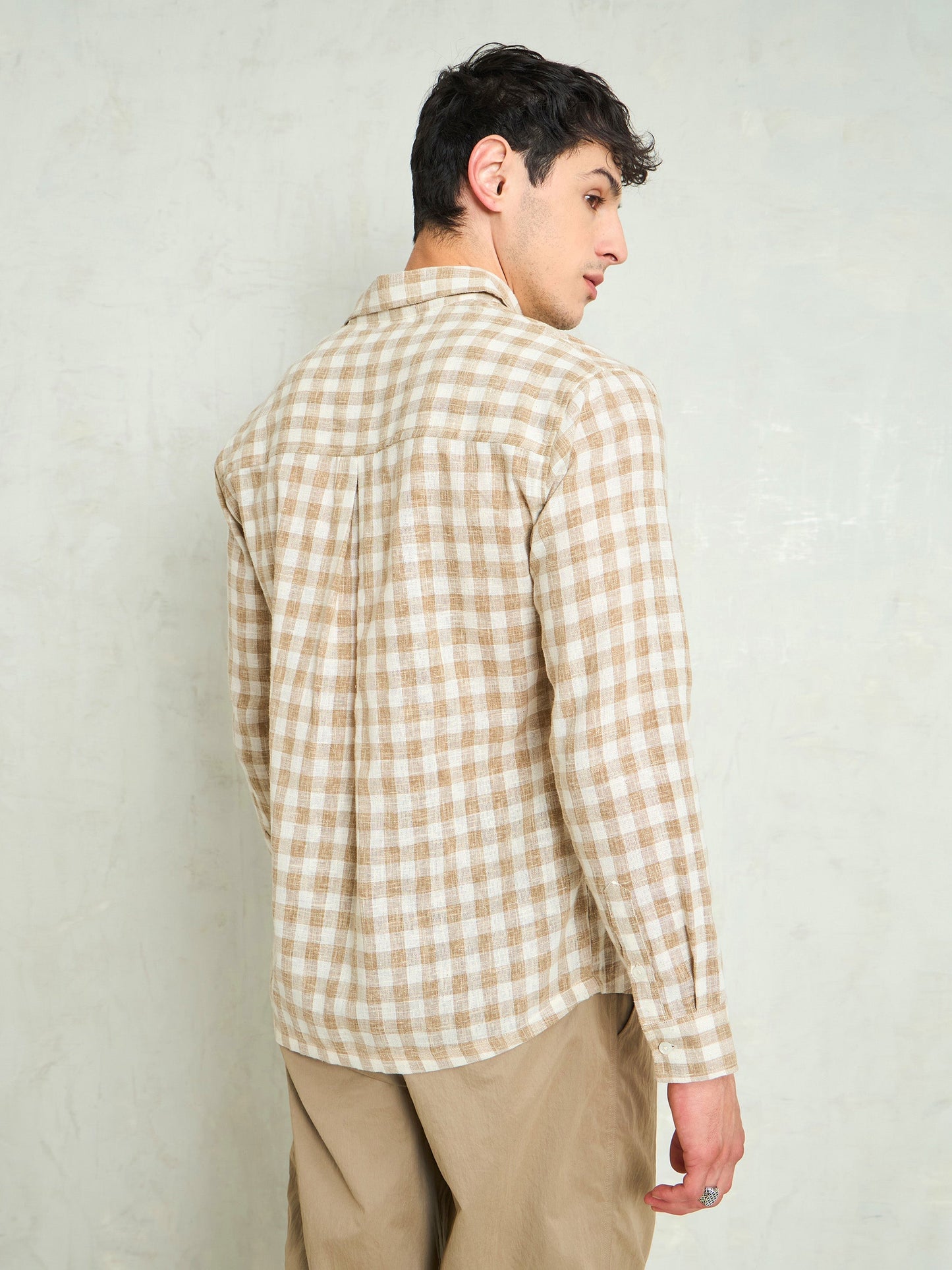 Men Beige & Brown Cotton Check Relax Fit Shirt