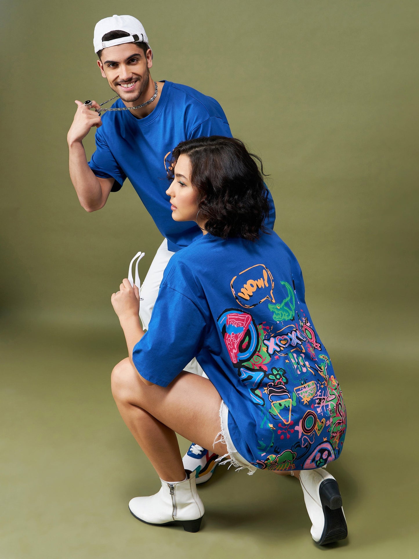 Unisex Blue WOW Oversized T-Shirt