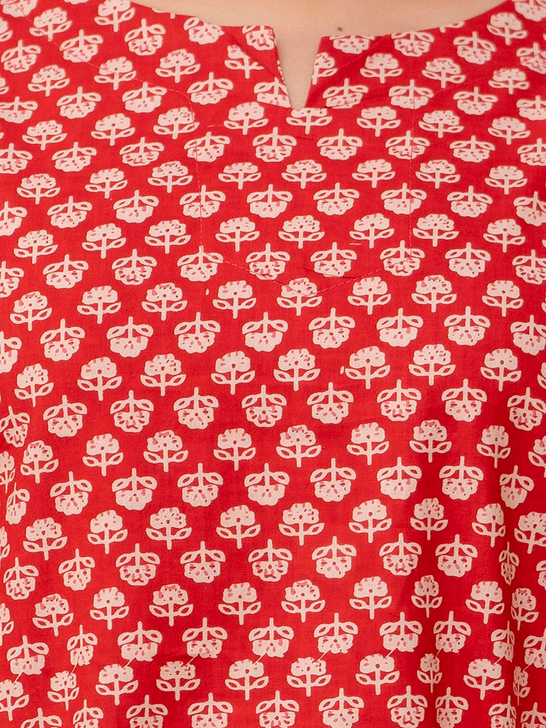 Red Printed Cotton Night Suit