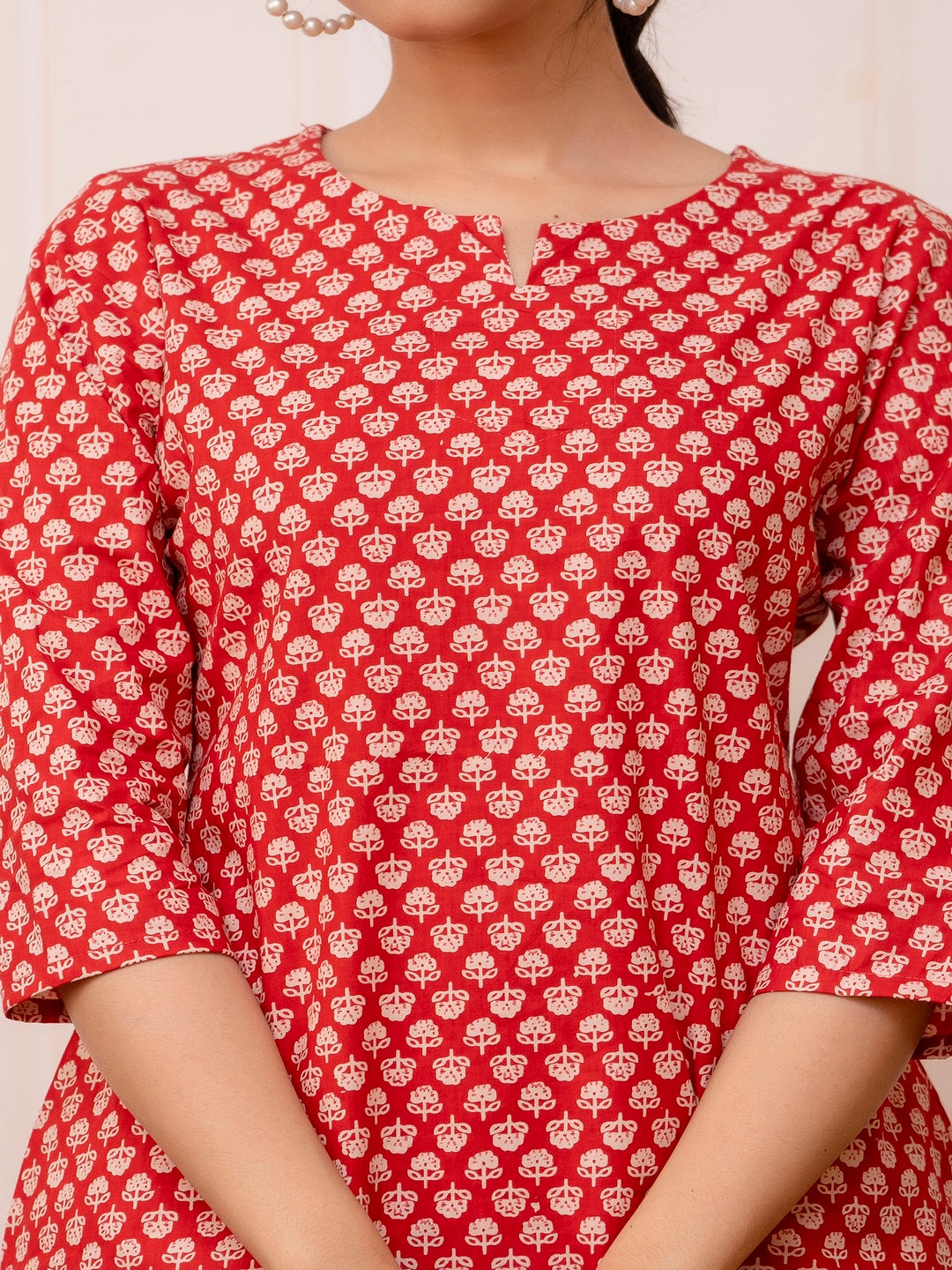 Red Printed Cotton Night Suit