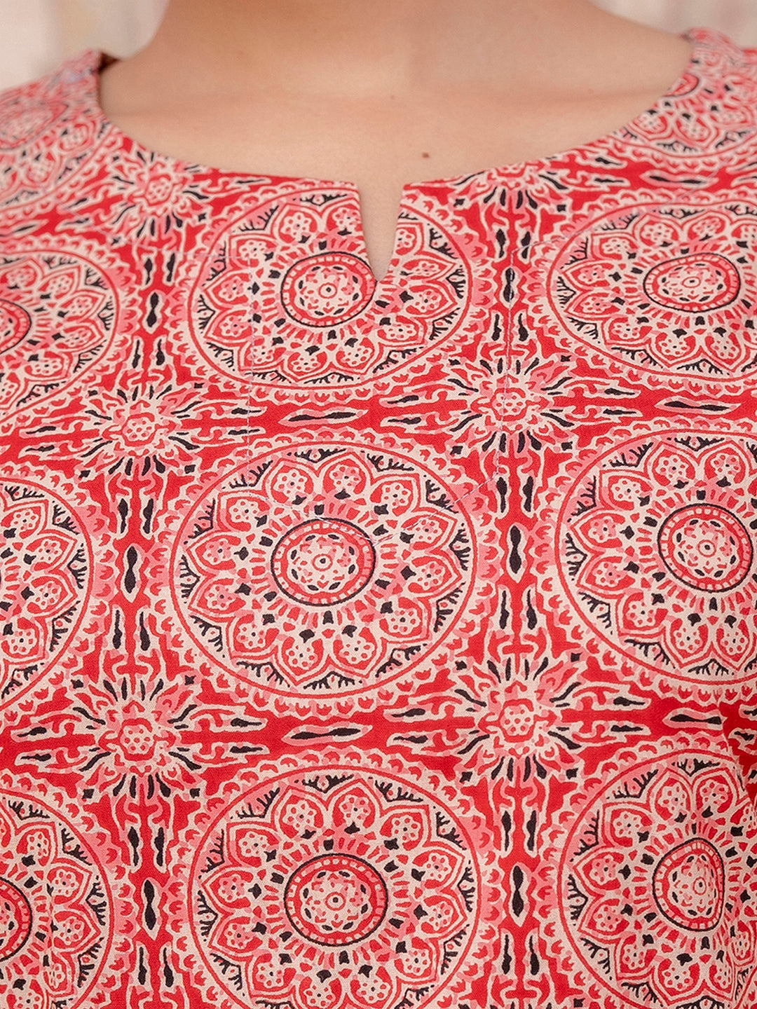 Red Printed Cotton Night Suit