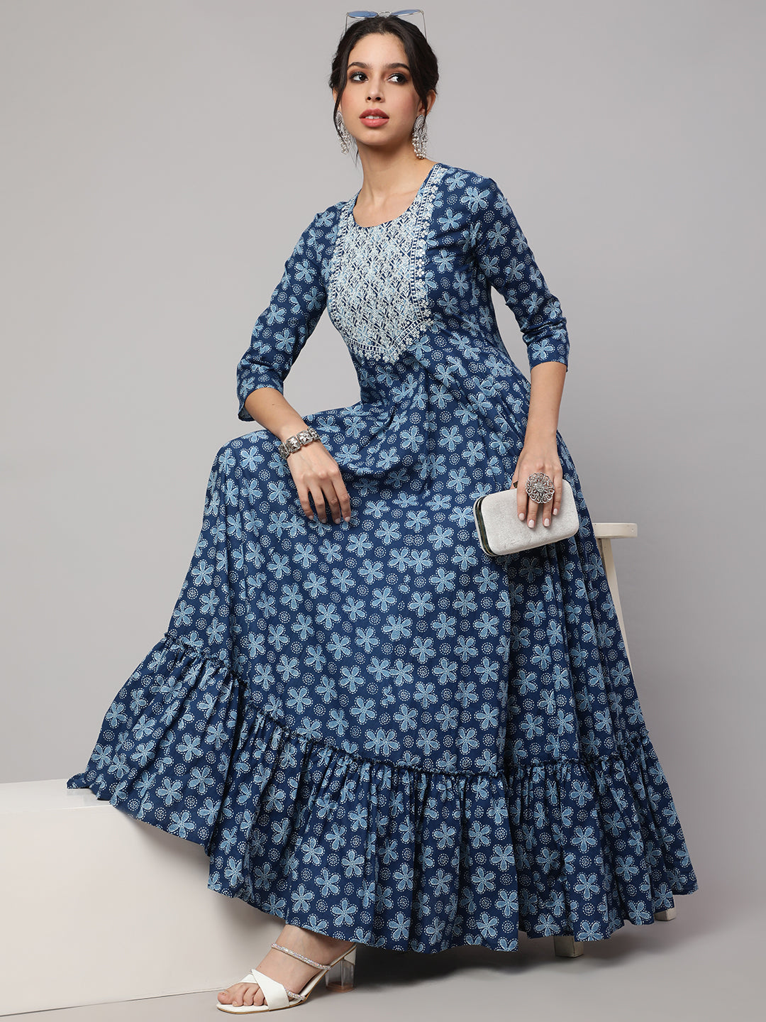 Printed Pure Cotton embroidery Ethnic Dress