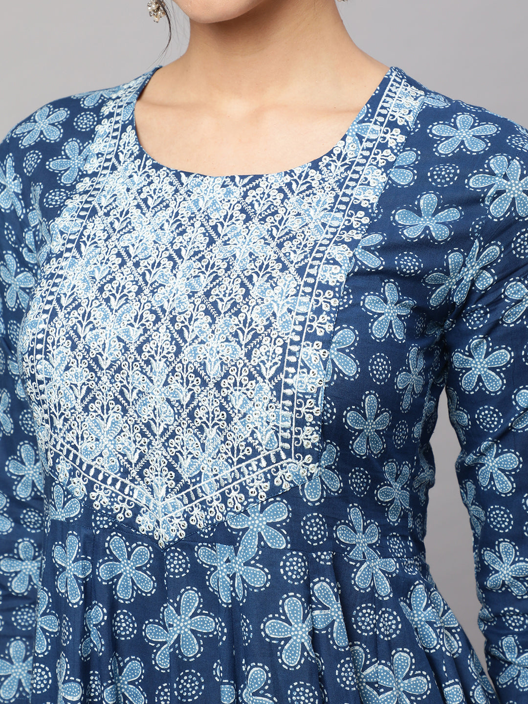 Printed Pure Cotton embroidery Ethnic Dress