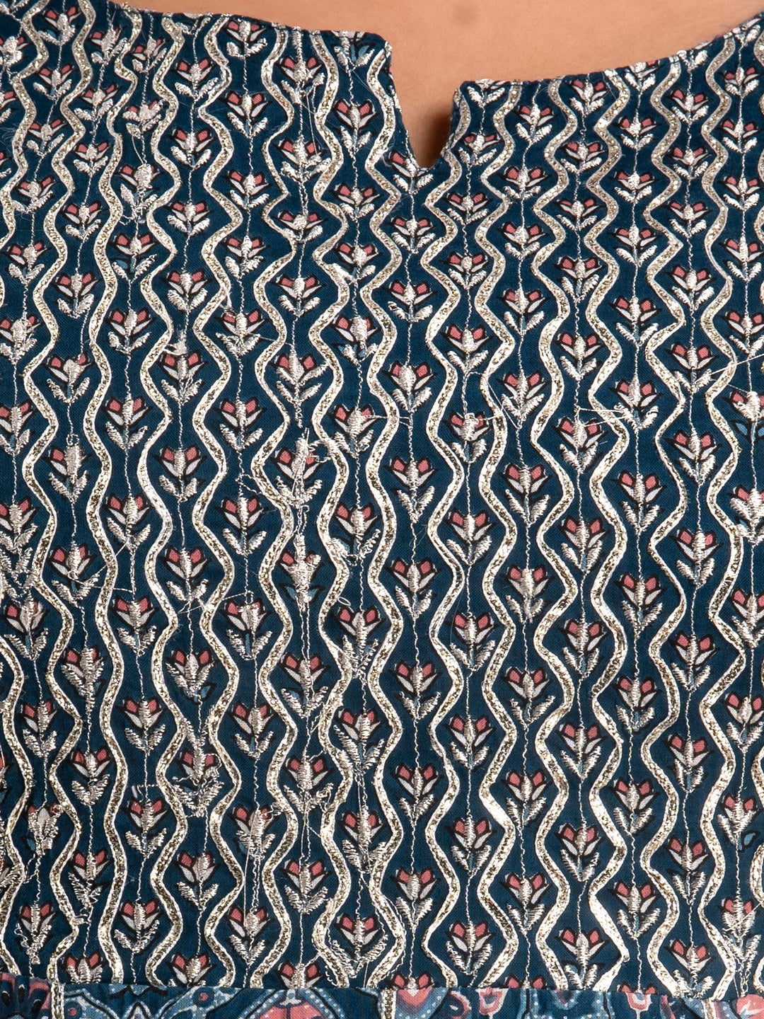 Printed Pure Cotton Embroidered Round Neck 3/4 Sleeves Ankle Flared Kurta