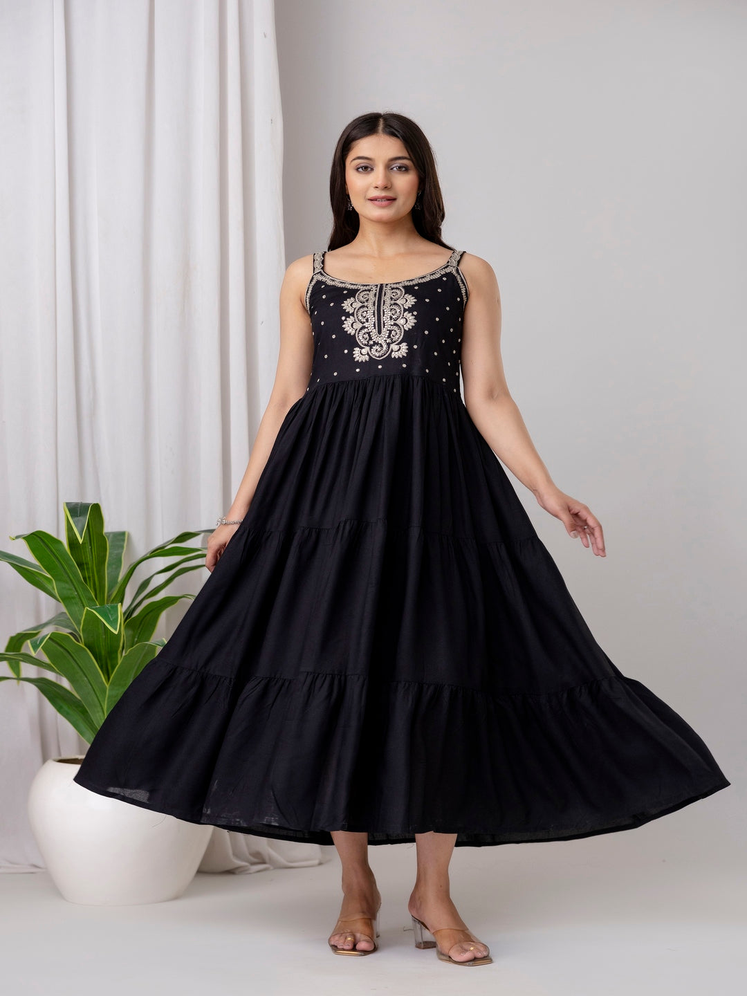 Embroidered Strappy Anarkali Viscose Rayon Kurta With Dupatta