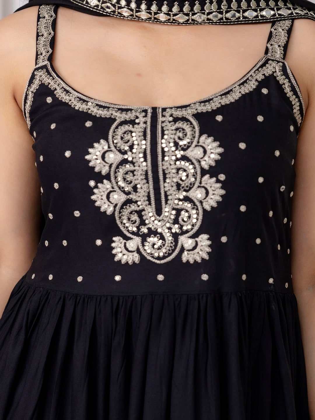 Embroidered Strappy Anarkali Viscose Rayon Kurta With Dupatta