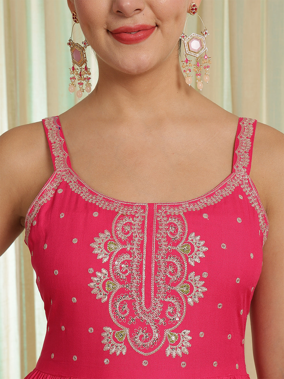 Embroidered Strappy Anarkali Viscose Rayon Kurta With Dupatta