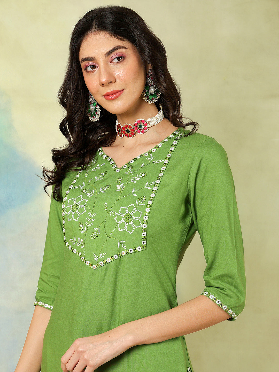 Rayon Embroidery Kurta & Pant Set