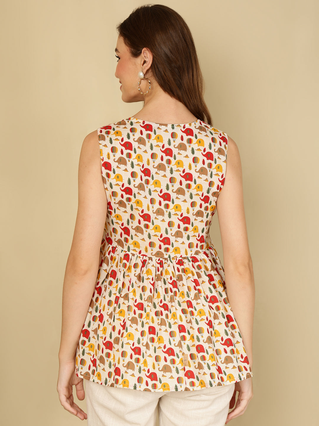 Cotton Printed Round Neck White Top