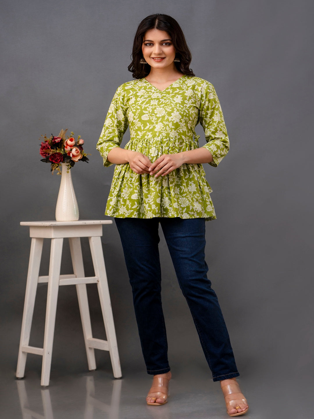 Printed 3/4 Sleeves Regular Pure Cotton Top