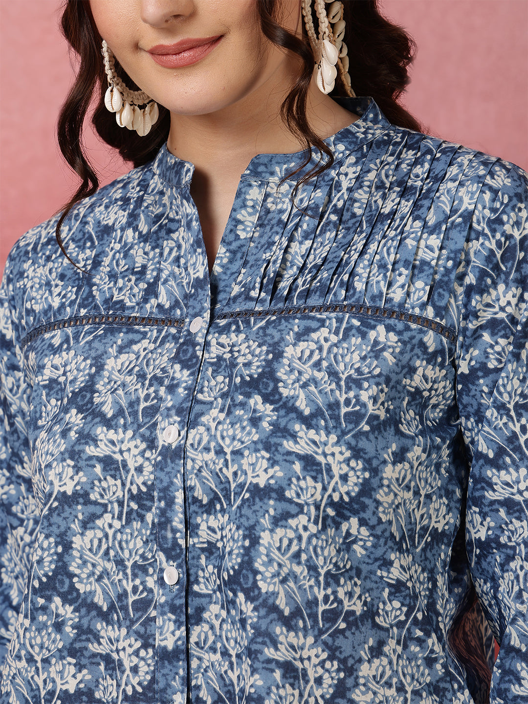 Blue Floral Printed Cotton Top