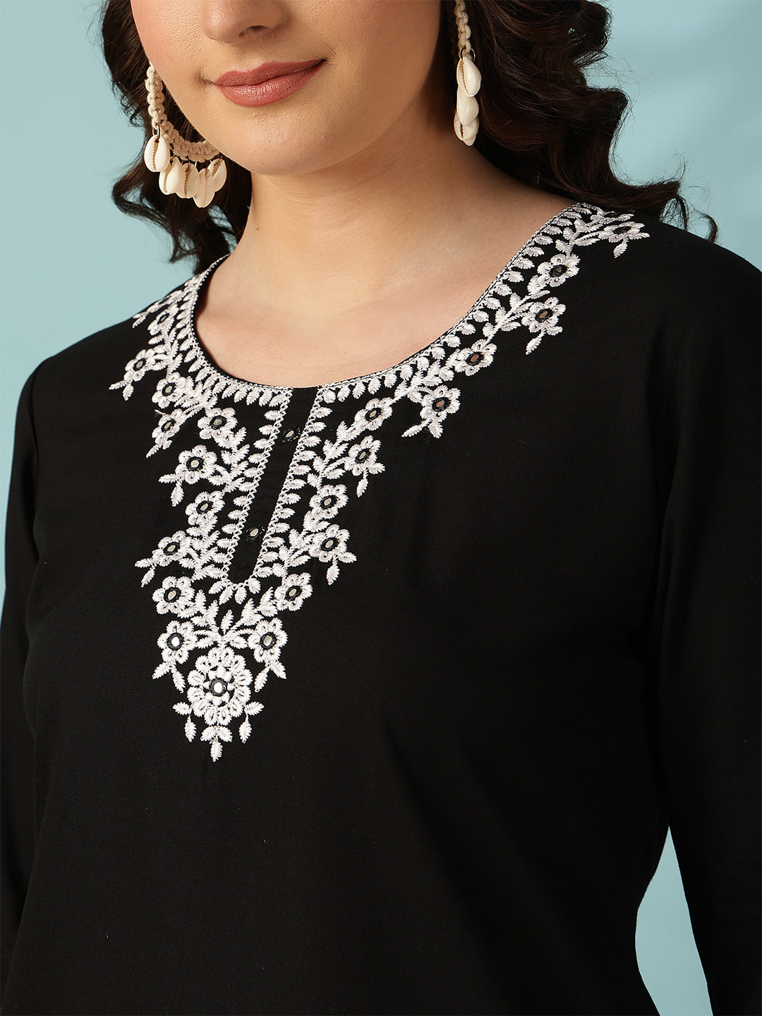 Black Embroidered Viscose Rayon Top