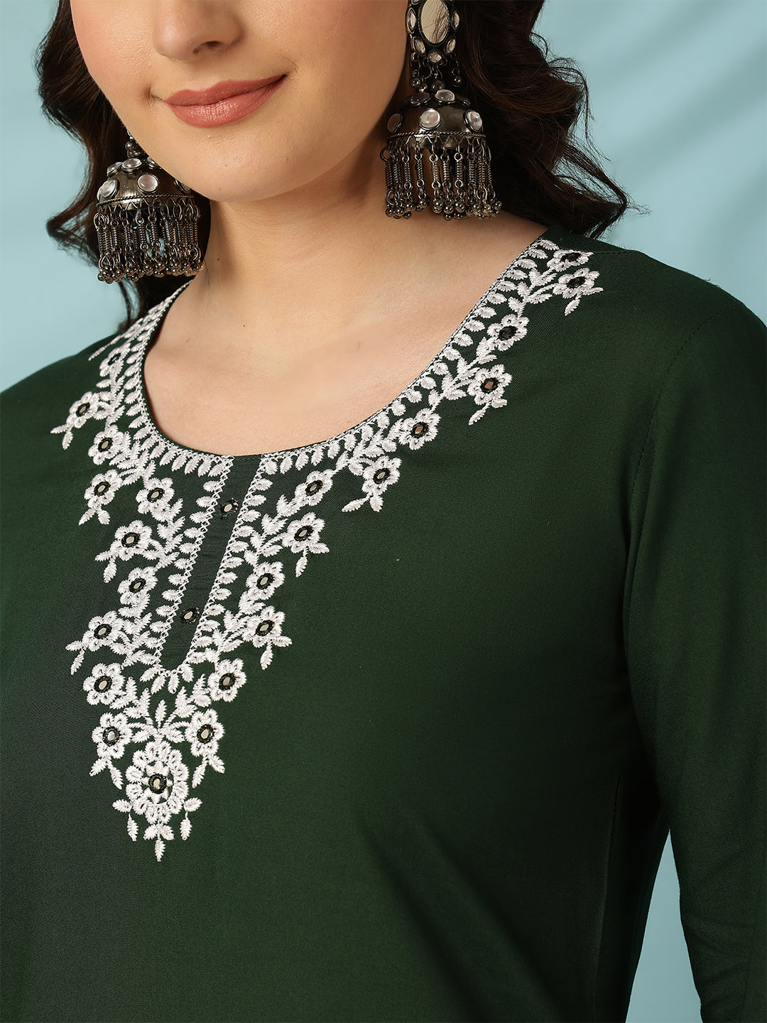 Green Embroidered Viscose Rayon Top