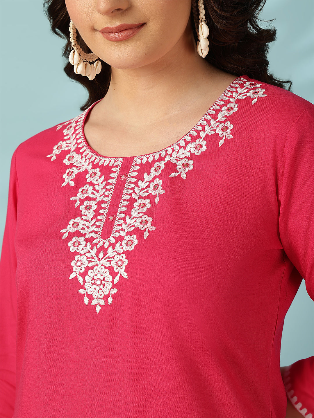 Pink Embroidered Viscose Rayon Top