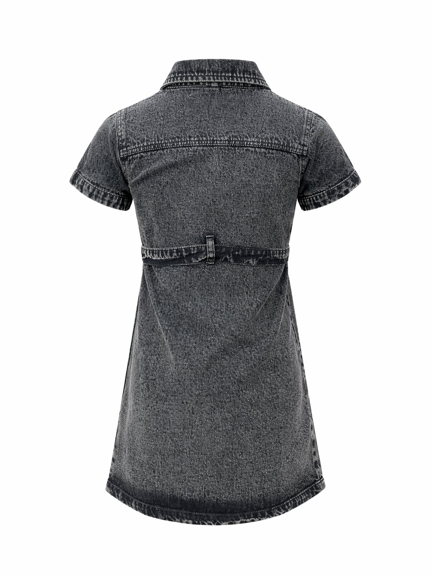 Girls Black Blast Denim Belted Shirt Dress