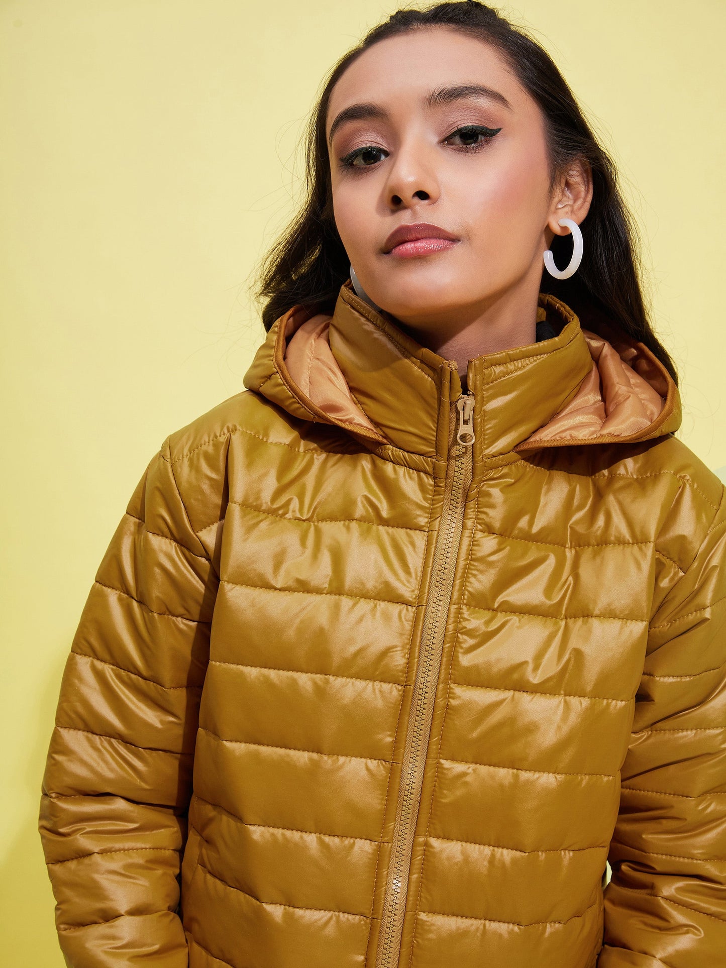 Girls Brown Quilted Hooded Jacket