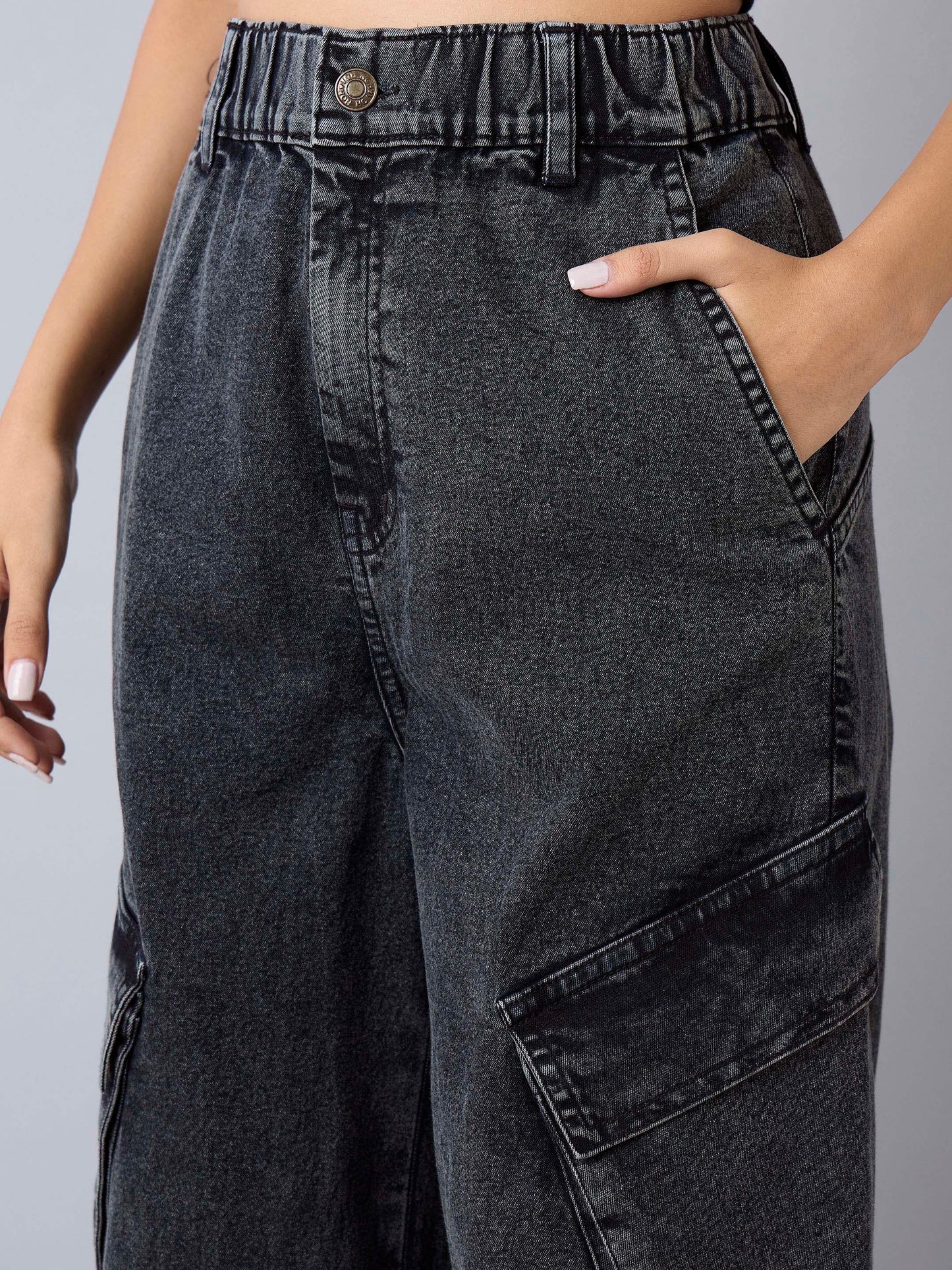 Girls Black Acid Wash Side Pintuck Jeans