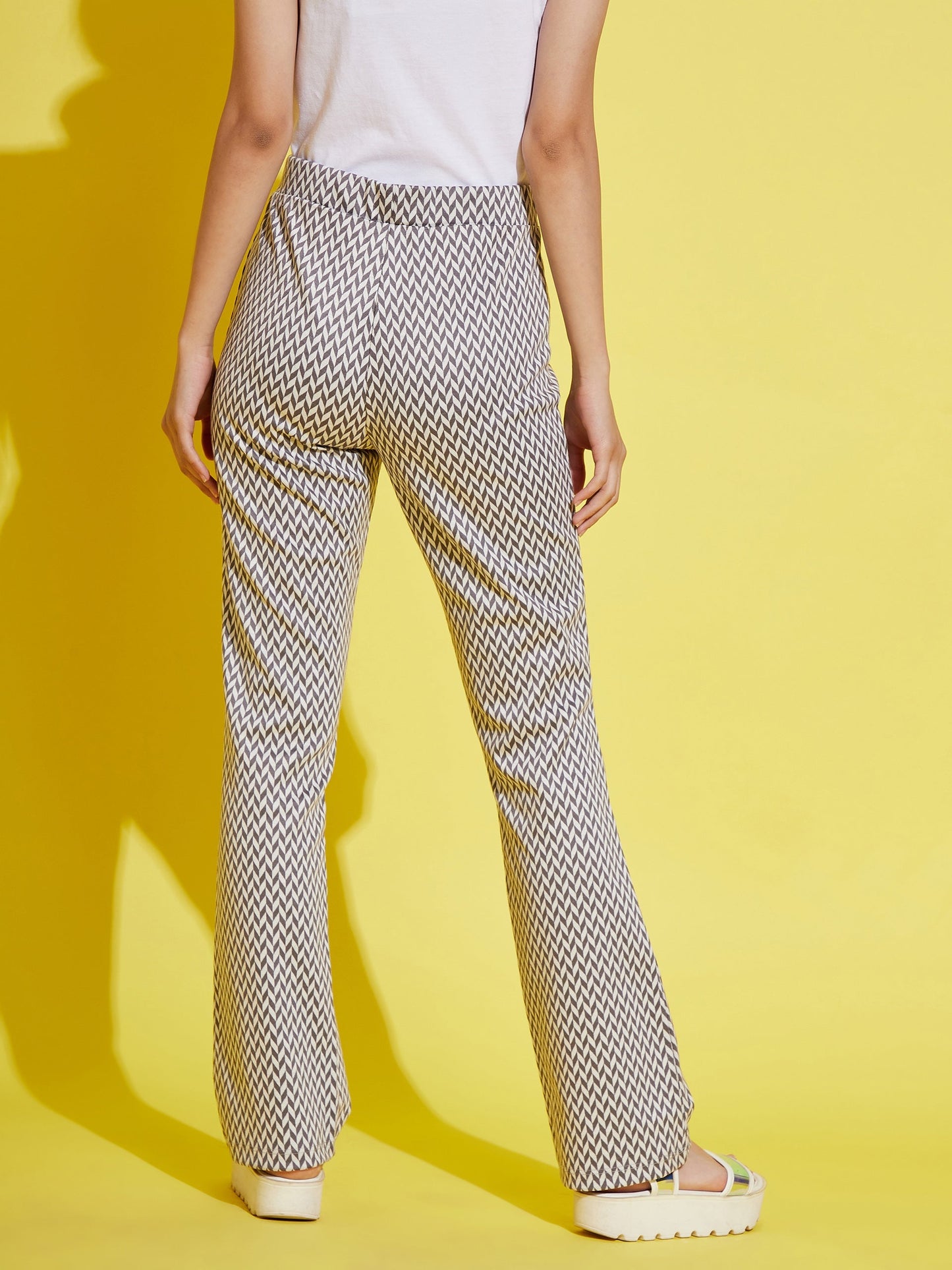 Girls White & Grey Herringbone Boot Leg Pants