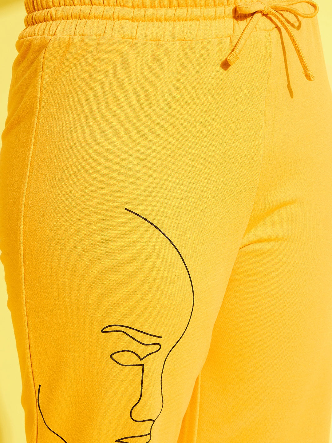 Girls Yellow Face Print Sweatshirt With Track Pants