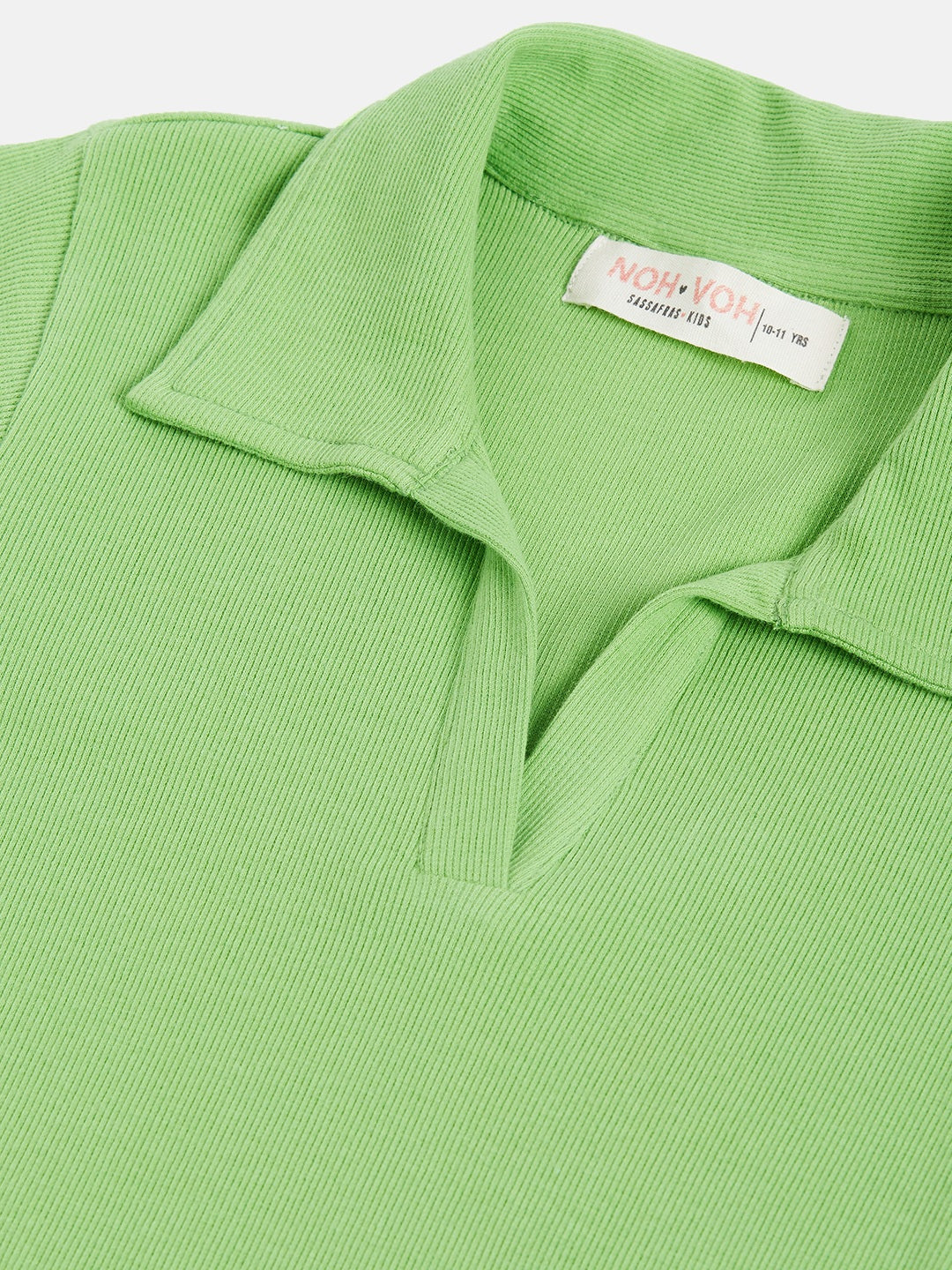 Girls Green Polo Neck Rib Top