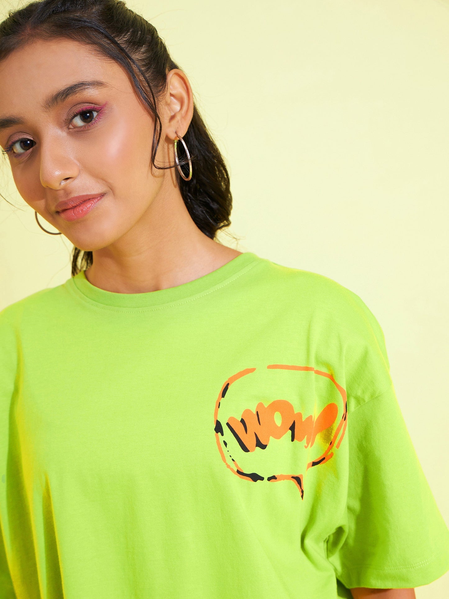 Girls Green WOW Print Oversized T-Shirt