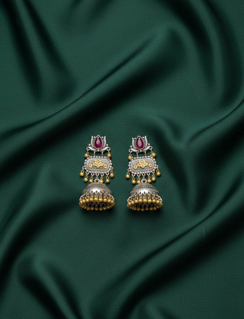 Women Oxidised Stone Jhumkas