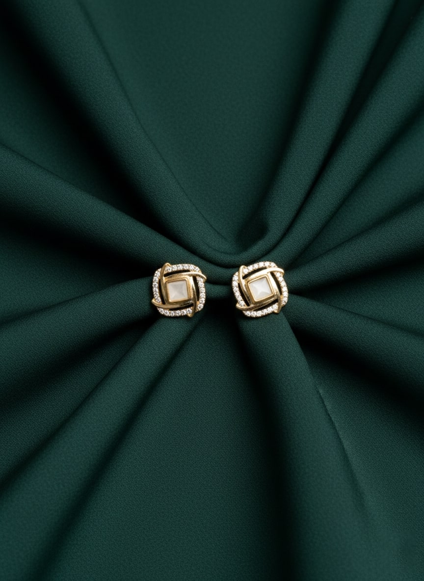 Beads & Stone Square Shaped Studs