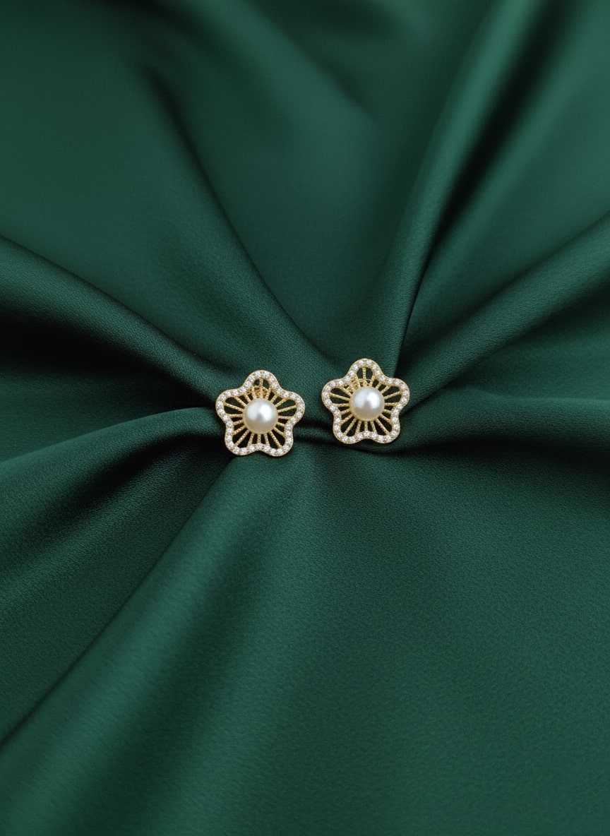 Little Flower With Pearl Studs