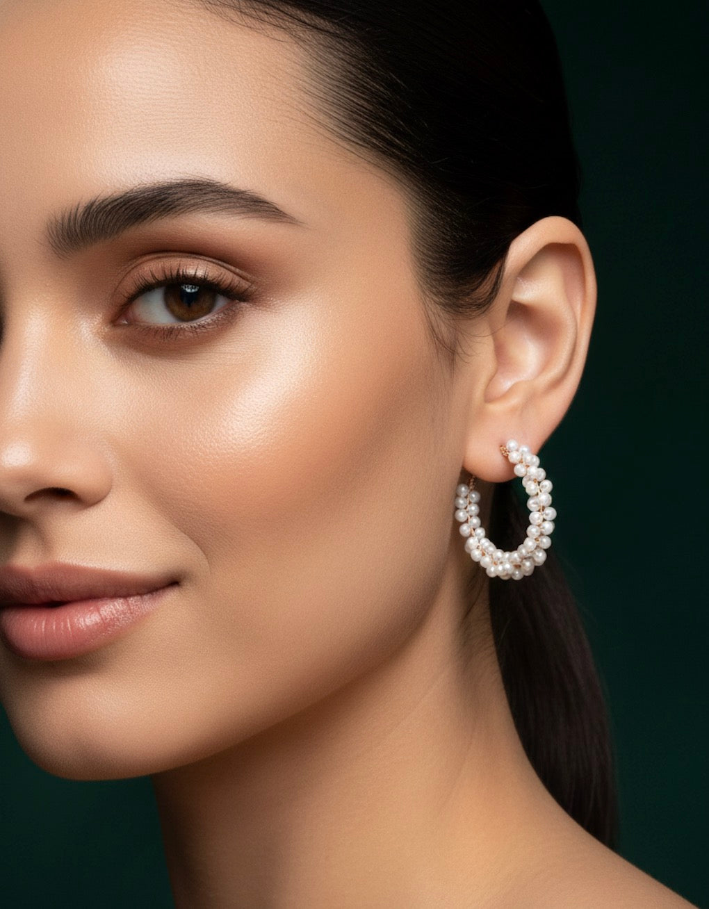 Fancy White Beaded Hoops