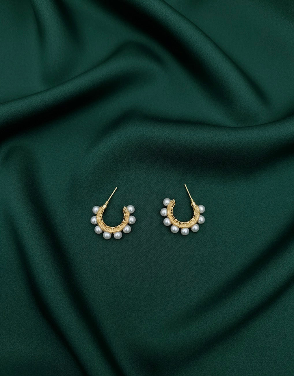 Women Gold Plated Half Circular Pearl Earrings