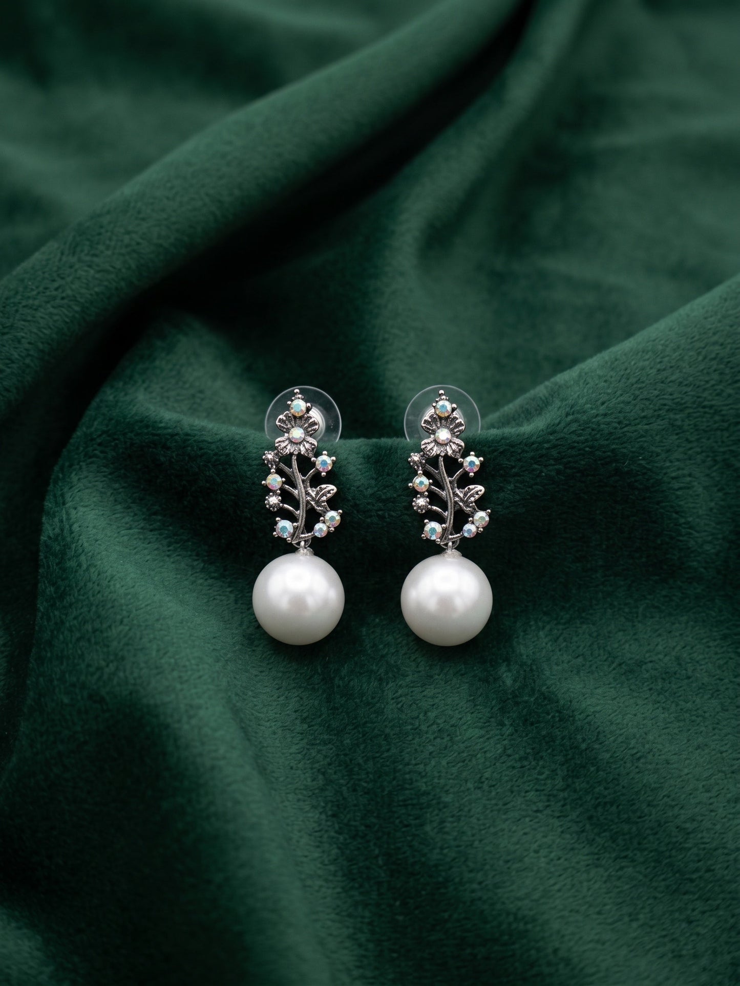 Silver Plated Diamond With Pearls Earrings