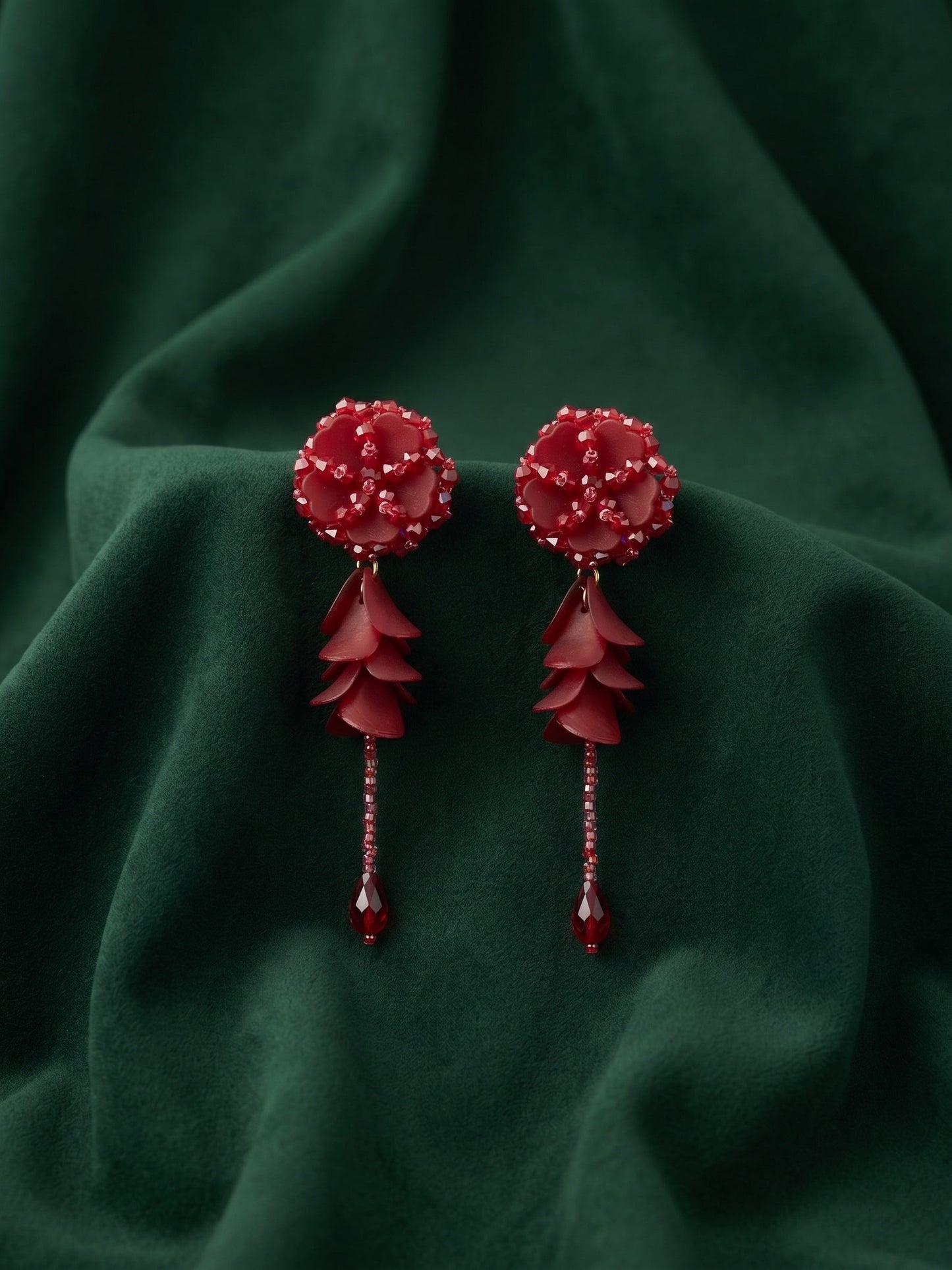 Beautiful Wine Fancy Beaded Drop Earrings
