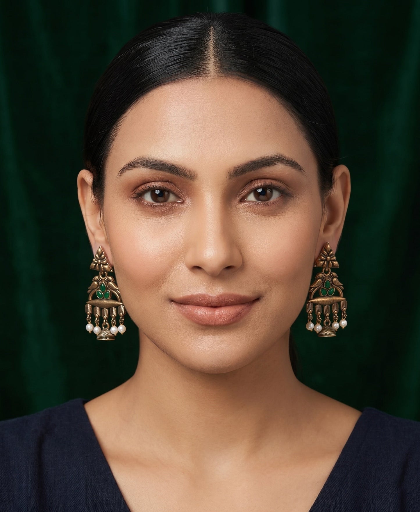 Gold Plated Stylish Fancy Stone Kashmiri Drop Earrings