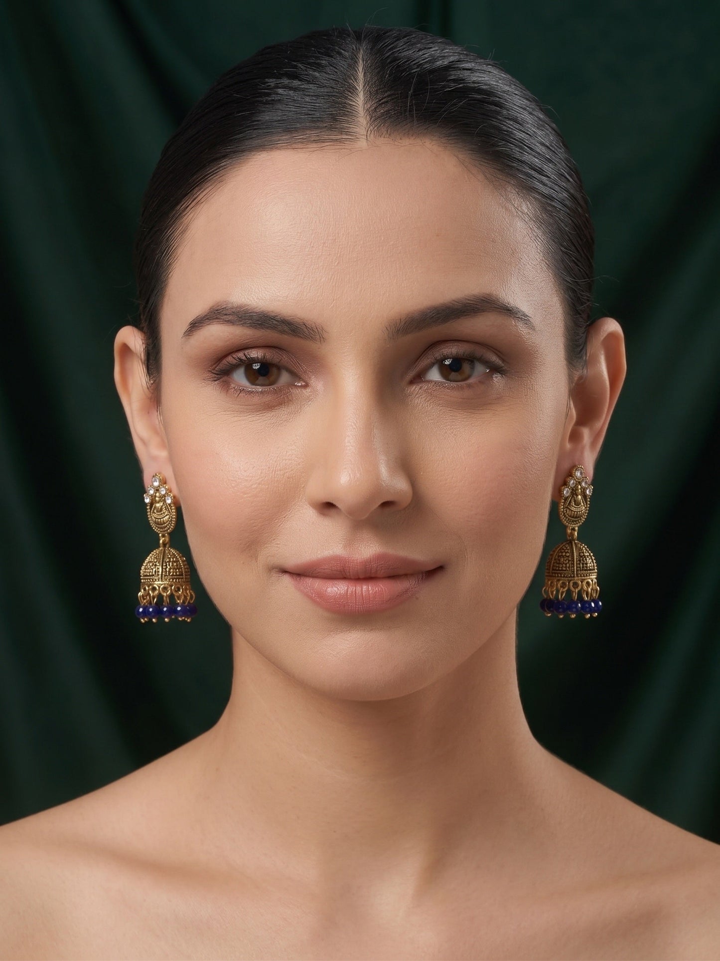 Gold Plated Oxidized With Beaded Traditional Jhumka