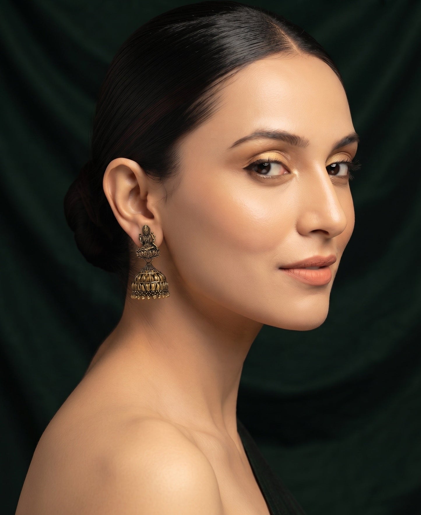 Gold Plated Oxidized With Beaded Jhumka