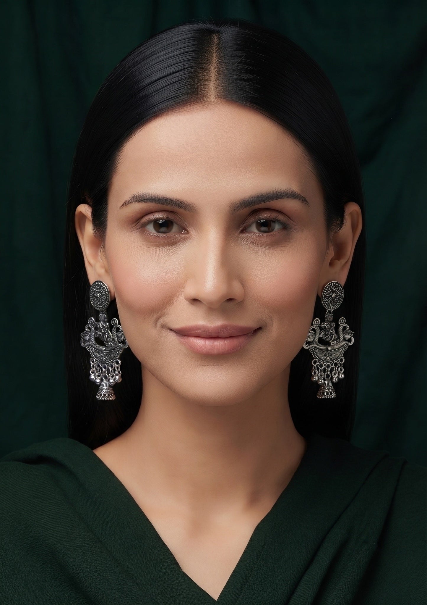 Silver Plated Oxidized Fancy Drop Earrings