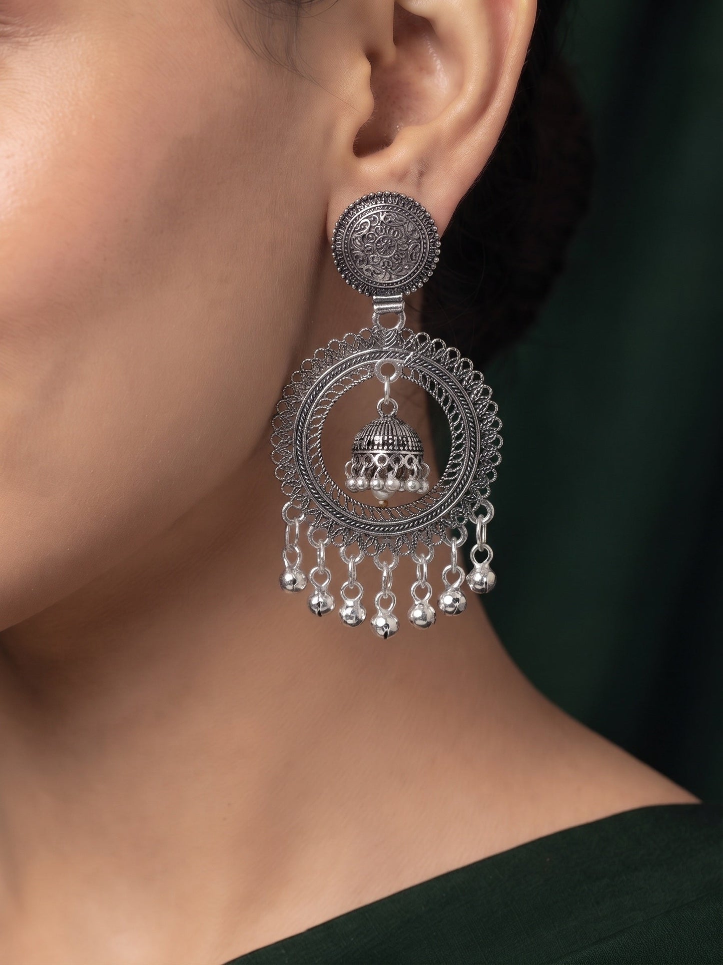 Silver Plated Oxidized Fancy Drop Earrings