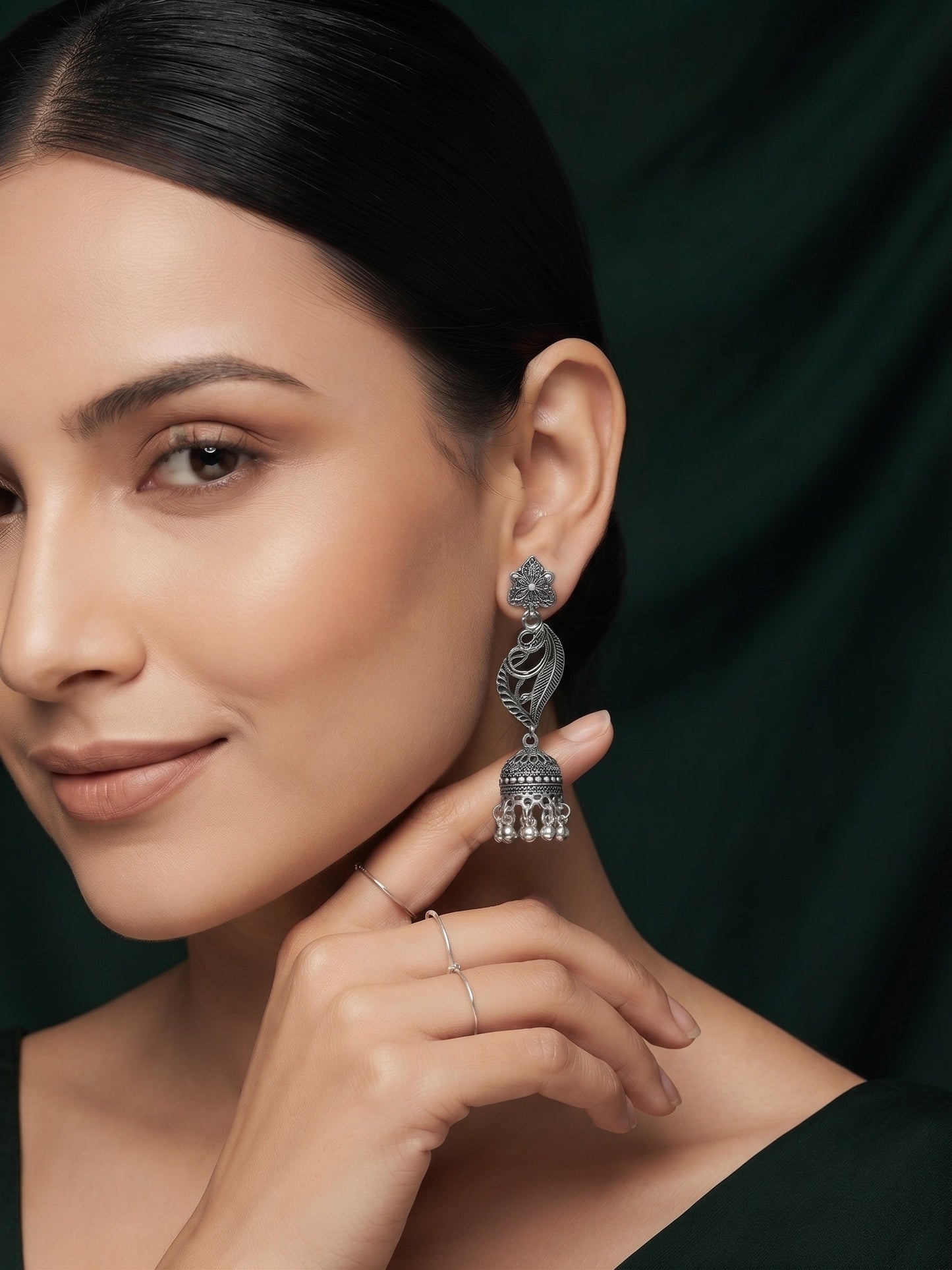 Silver Plated Oxidized Fancy Jhumka Earrings