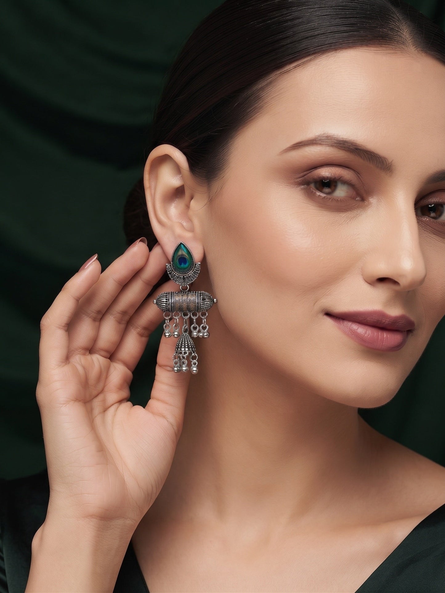 Silver Plated Oxidized Fancy Drop Earrings