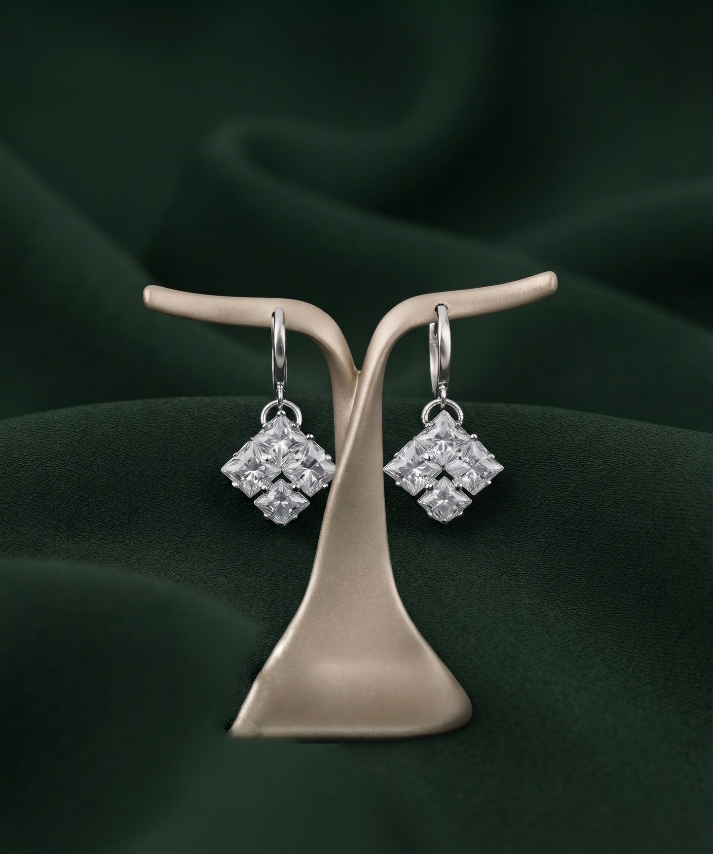 Silver Plated Dimond Fancy Drop Earrings
