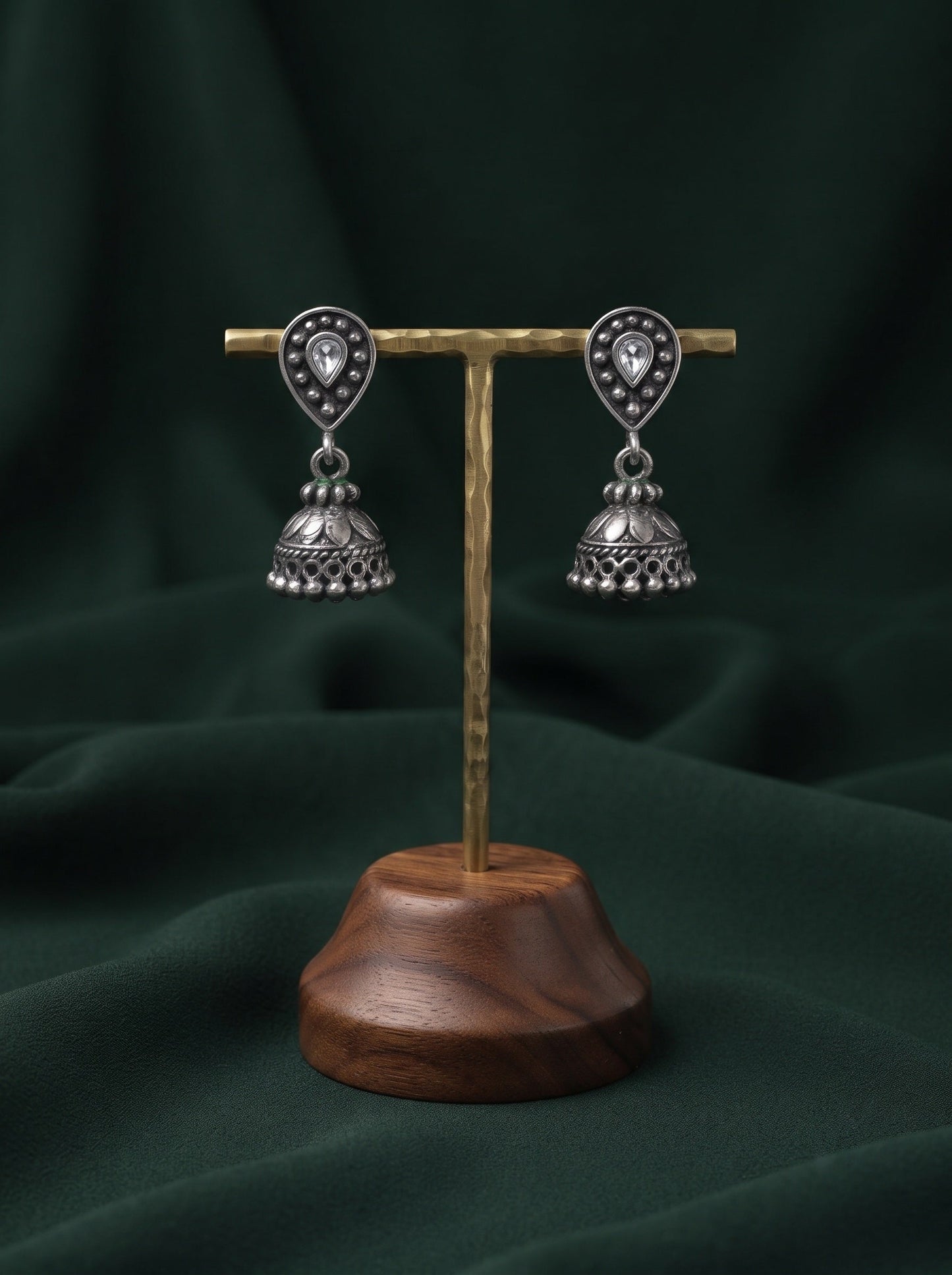 Silver Plated Oxidized With Beaded Jhumka