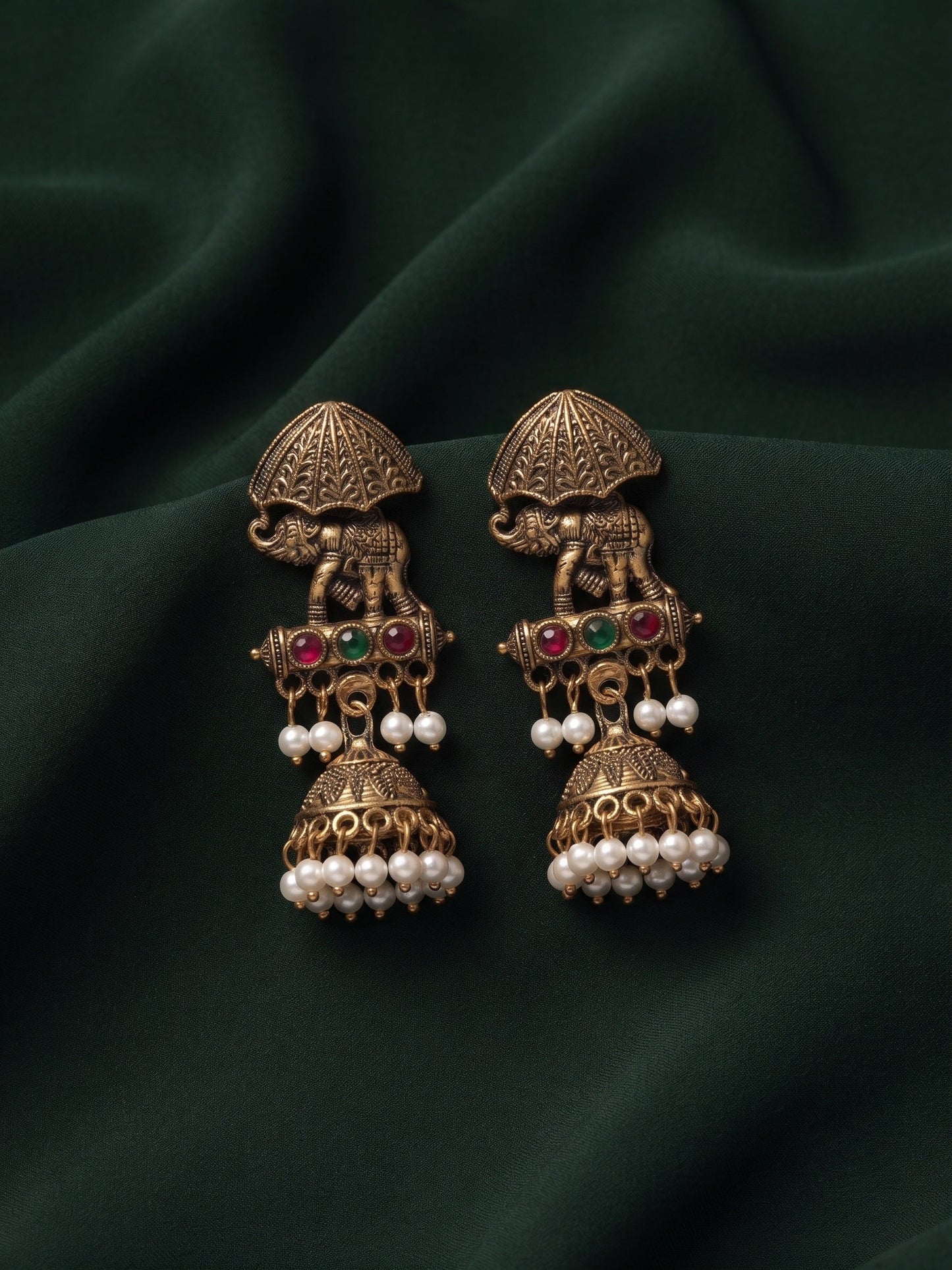 Gold Plated Oxidized With Beaded Traditional Jhumka