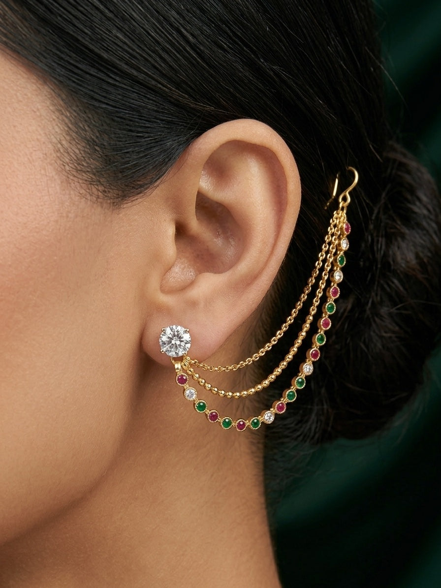 Gold Plated With Beaded Traditional Ear Chain