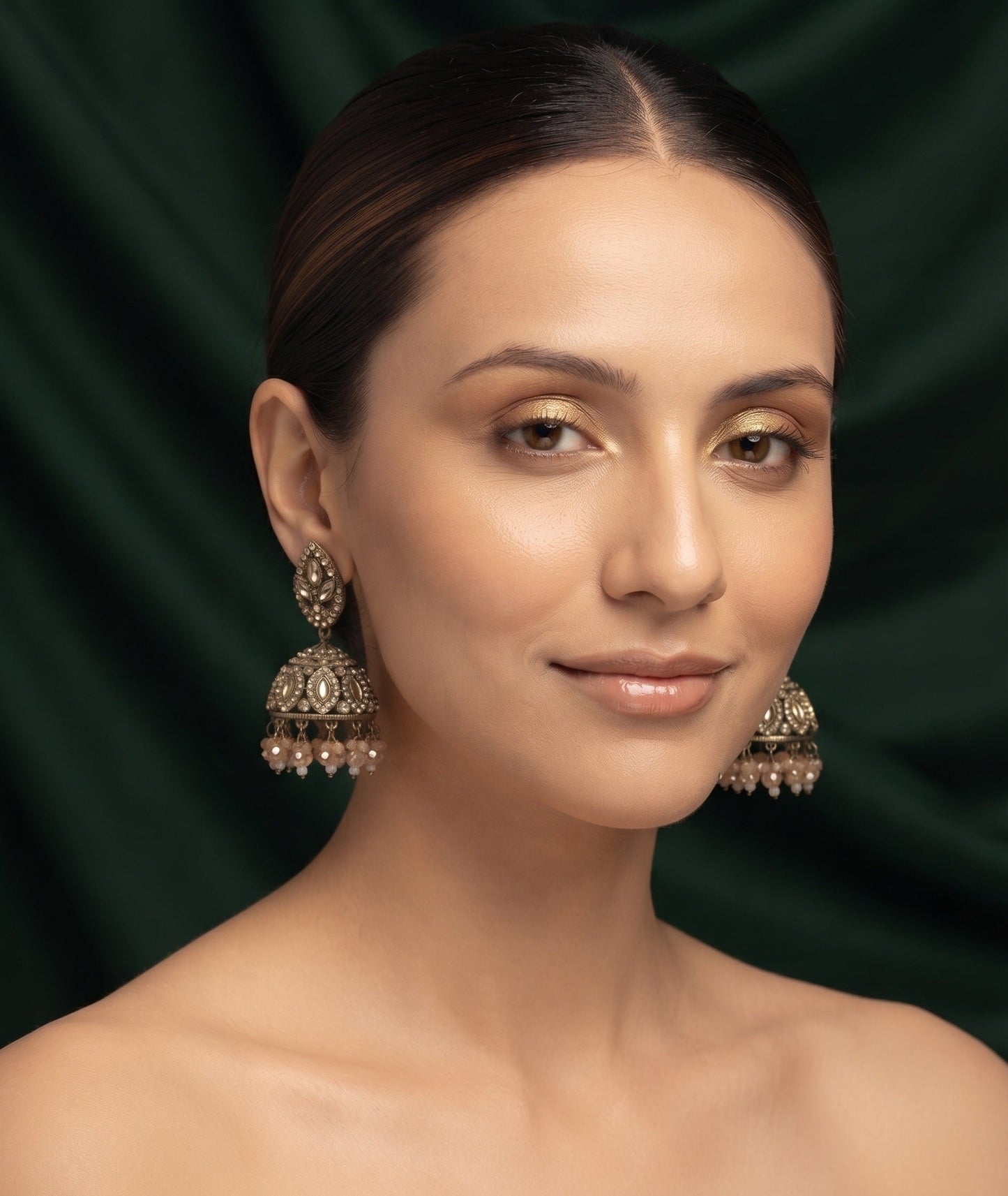 Gold Plated Stylish Fancy Stone Jhumkas